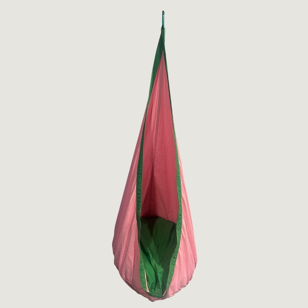 Pink and Green Hanging Pod Swing Chair Kids Hammock Nook with Inflatable Cushion